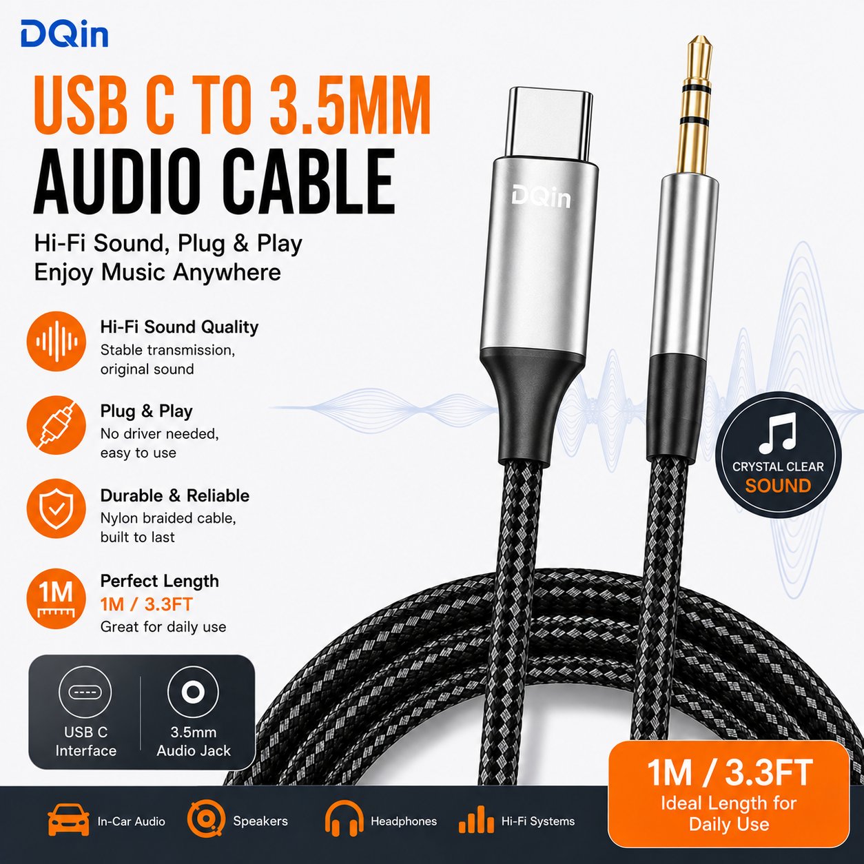 DQin AC01C USB-C to 3.5mm audio cable