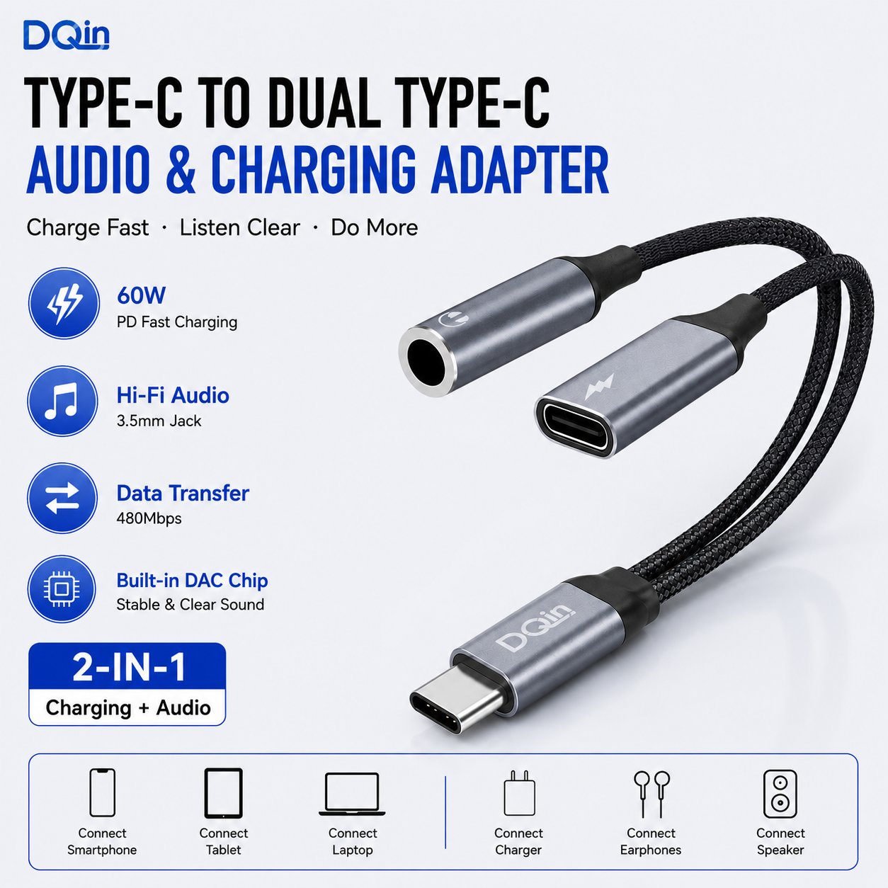DQin AC08CD 2-in-1 adapter