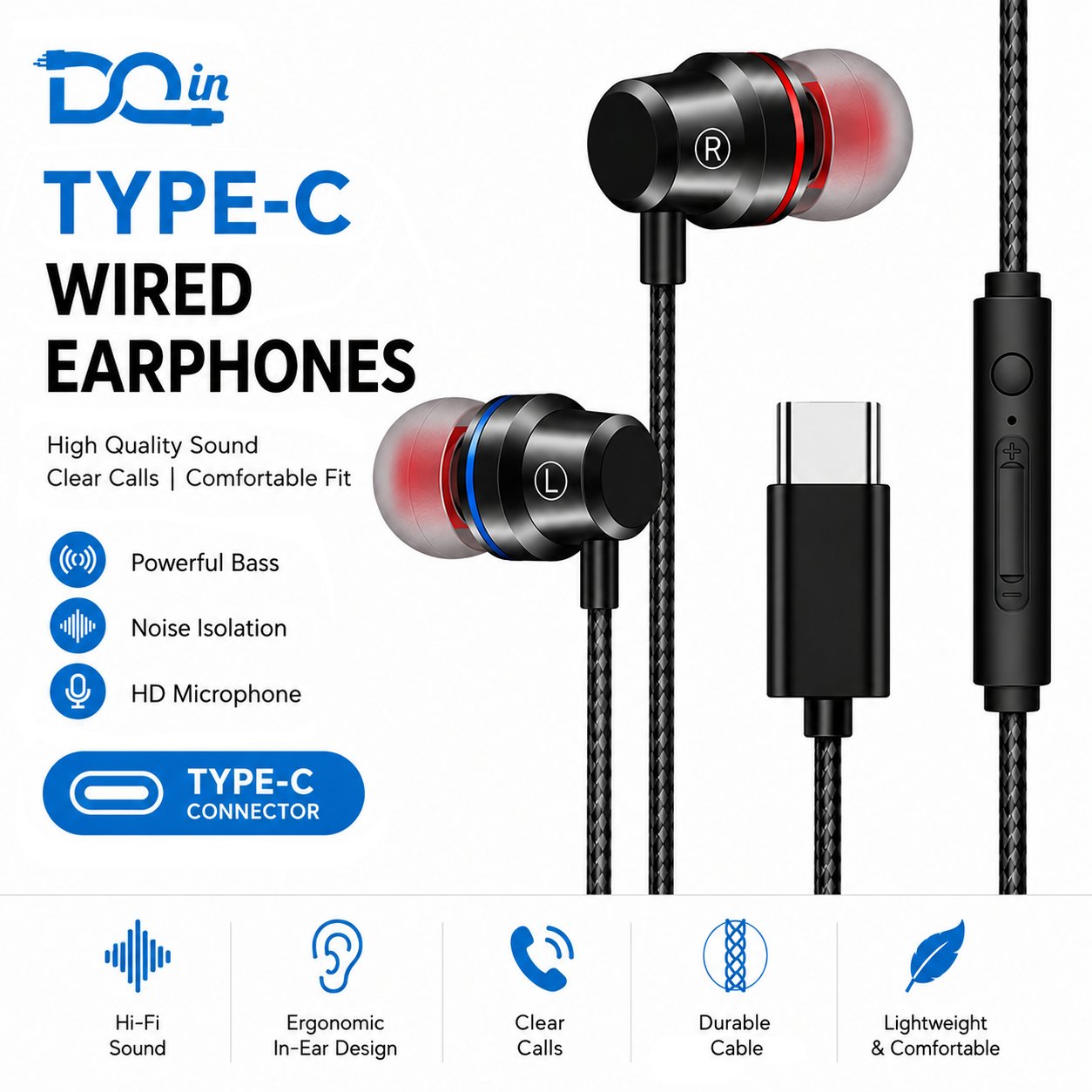 DQin Type-C wired earphones