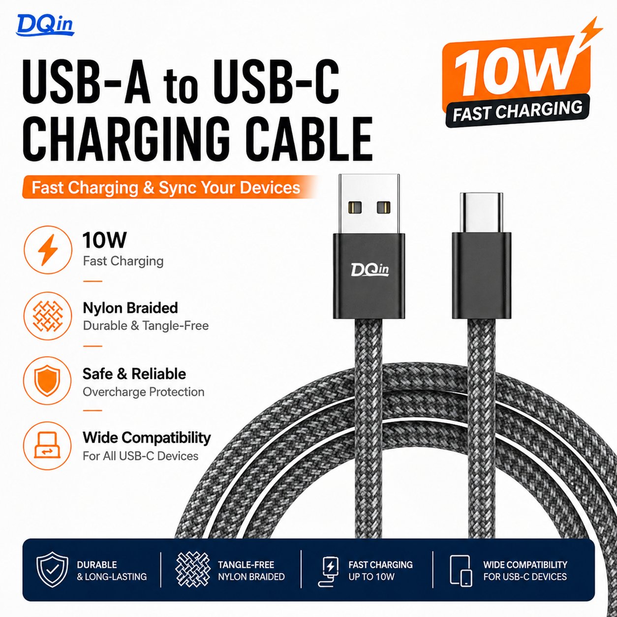 DQin USB-A to USB-C 10W cable